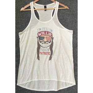 Anvil Mens 3XL Tank Top White Willie Nelson Patriotic Graphic Print